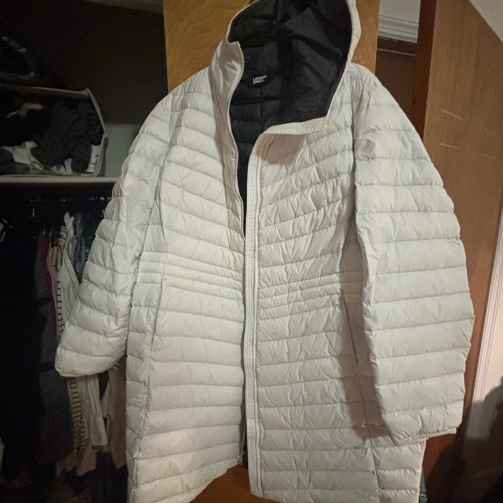 Lands' End White Long Quilted winter coat